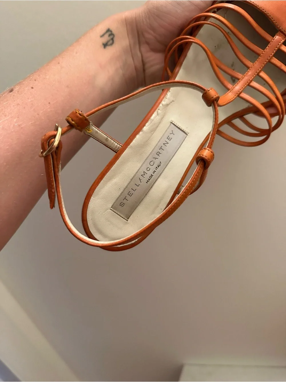 Stella McCartney Orange Strappy Pointed Slingback Kitten Heels